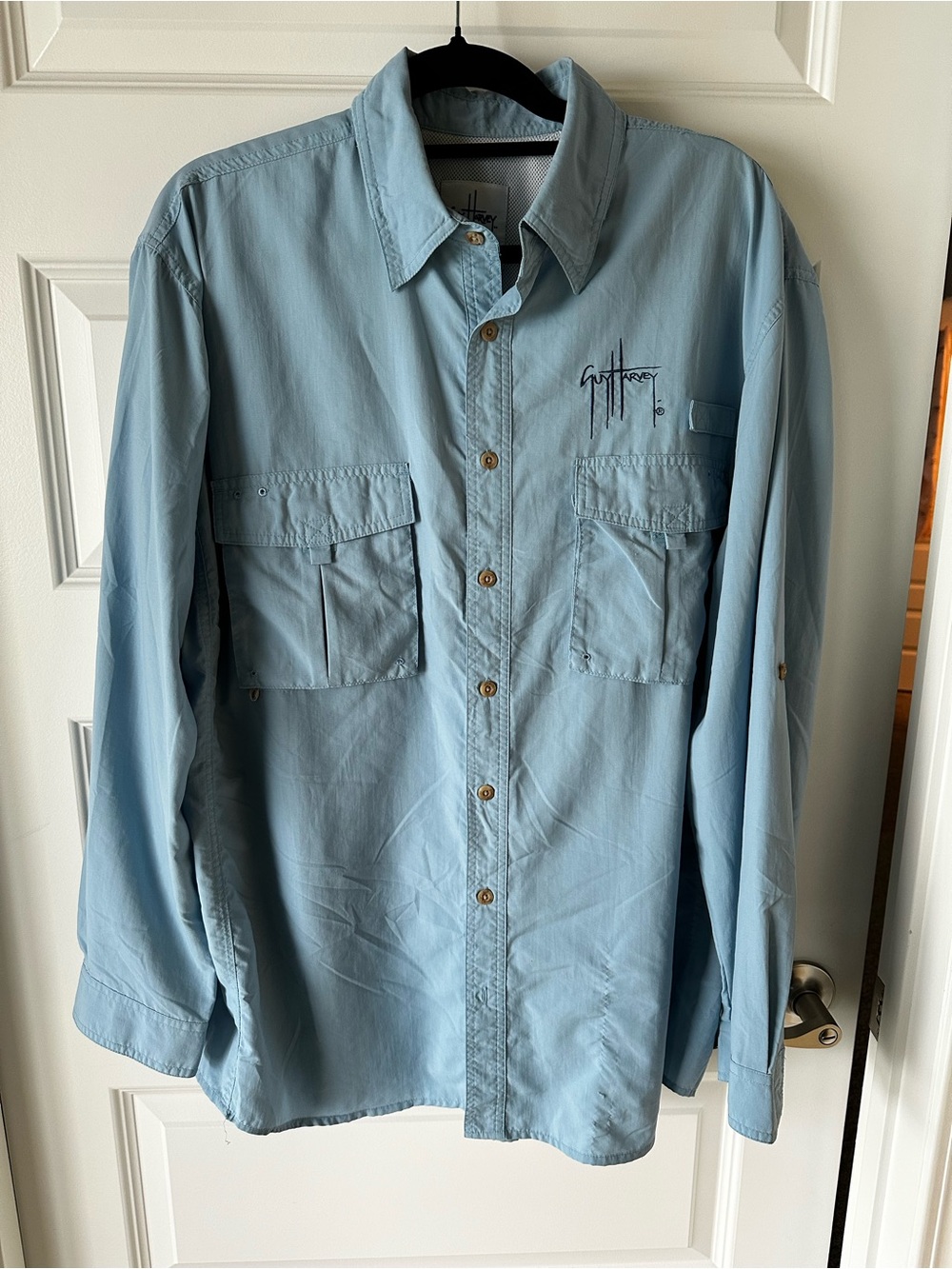 Guy Harvey Light Blue Men's Fishing Long-Sleeve Shirt Jacket